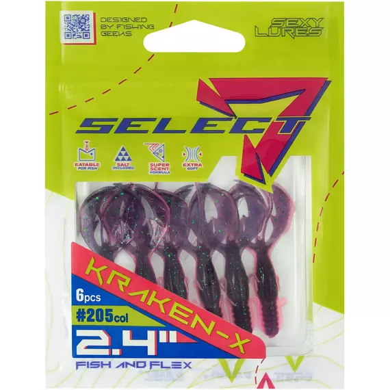 Силікон Select Kraken-X SE 2.4" #205 (6шт/уп), Довжина силікону: 2.4" (6.1 см), Колір силікону: 205, фото , изображение 2